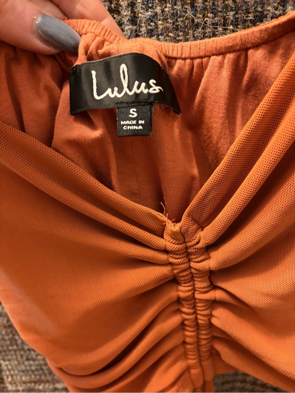 Lulu's Rust Orange Ruched Front Crop Top - Picture 3 of 3